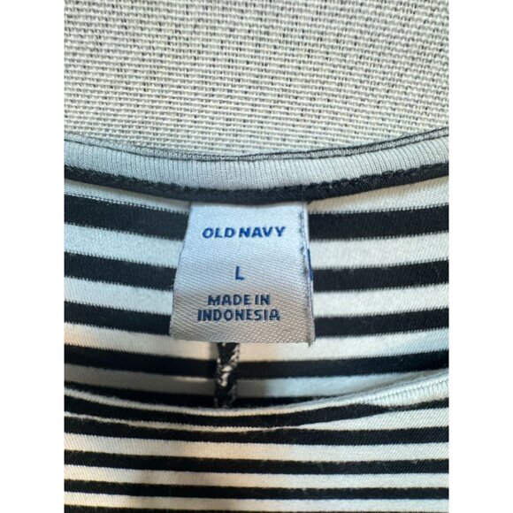 Old Navy Flutter Sleeves Swing Dress Womens Size L Black White Striped Casual - Picture 3 of 11